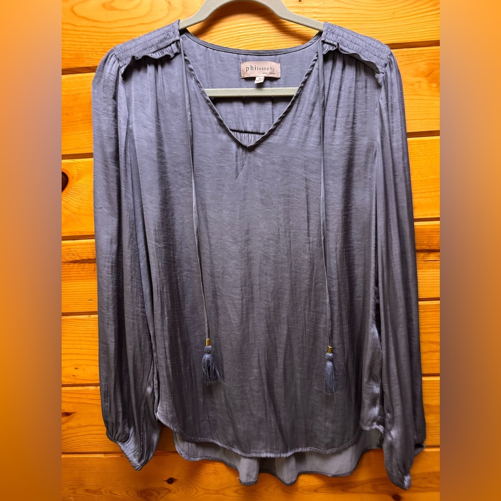 Philosophy Women's Slate Blue Tassel Blouse